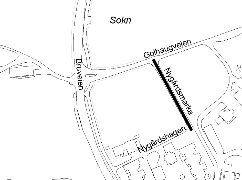 Kart som viser veien Nygårdsmarka på Sokn