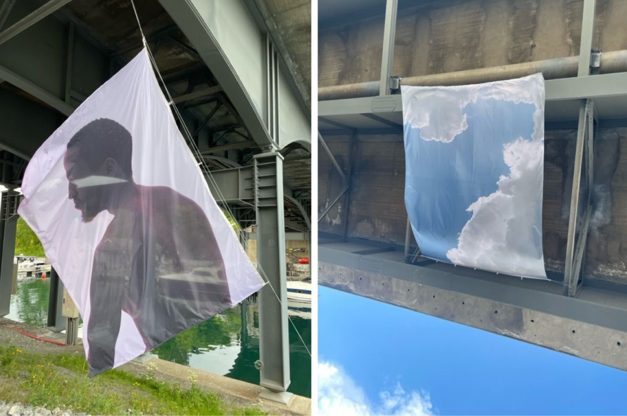 Eivind Egeland sine kunstverk er inspirert av signalflagg og seil, for å synliggjøre vinden og passerende skyer som et bilde på tid, endring og vekst.