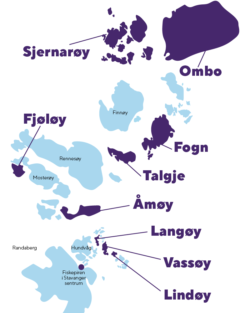Kart med øyene utpekt 
