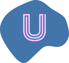 Blå øyform med lilla U - logo for Ungjobb
