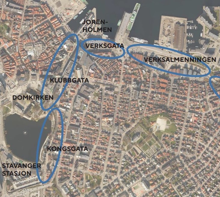 Karet som viser Kongsgata, Klubbgata, verksgata