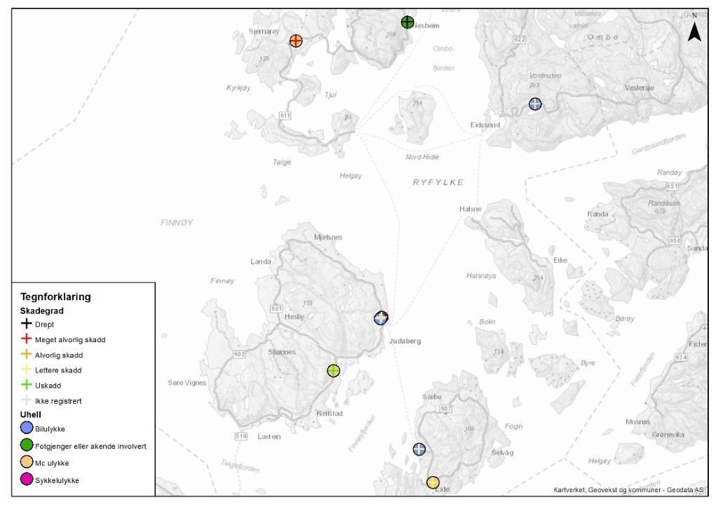 Oversiktskart over ulykkessteder: Finnøy