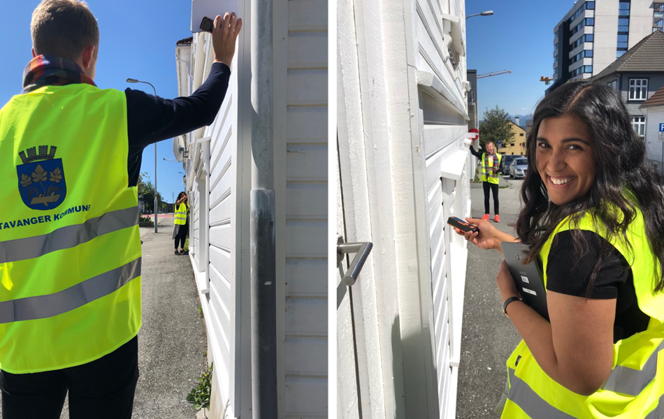 Anders Midtskogen Urset og Aranee Sinnathurai under synfaringen av boligeiendommer sommeren 2019