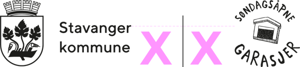 Kommunens liggende logo sammen med logoen til en virksomhet, i dette tilfellet Søndagsåpne garasjer.