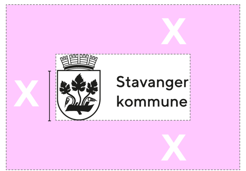 Illustrasjon som viser avstand mellom kommunelogoen og andre grafiske elementer.