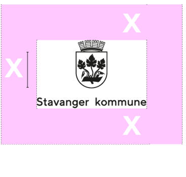 Illustrasjon som viser avstand mellom kommunelogoen og andre elementer.