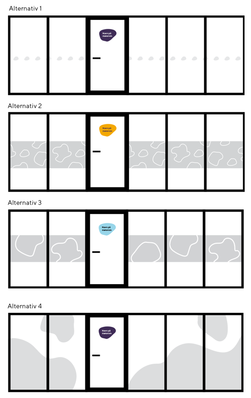 Fire varianter frosting (dekor på glassvegger)