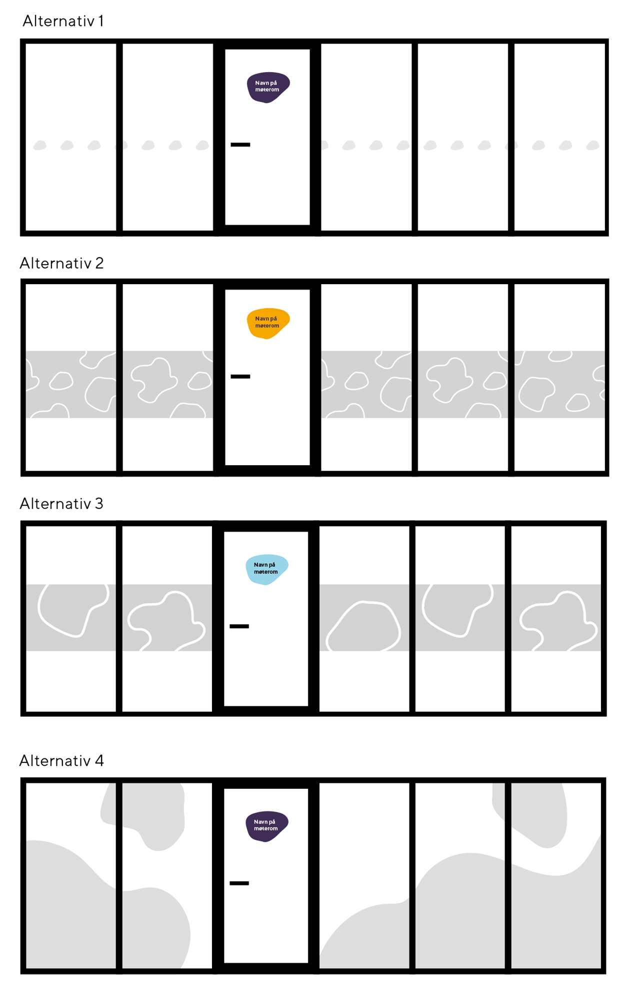 Fire varianter frosting (dekor på glassvegger)