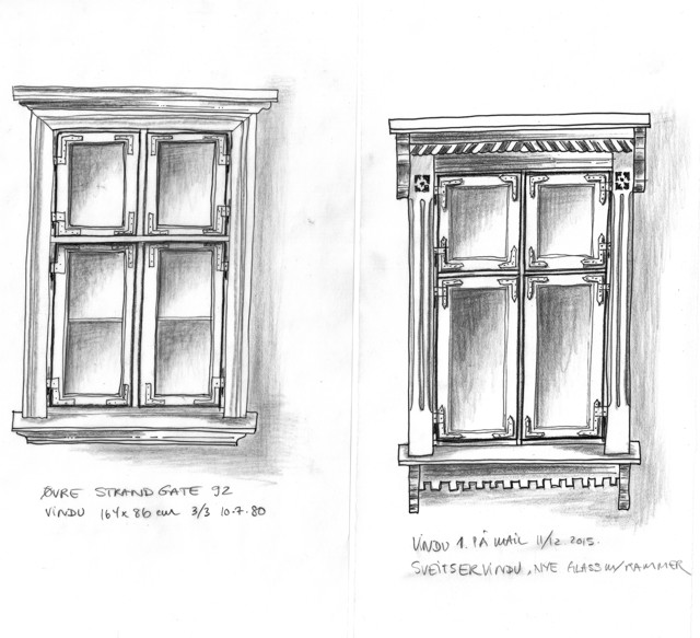 Det legges stor vekt på at hus i trehusbyen har stilriktige vinduer.