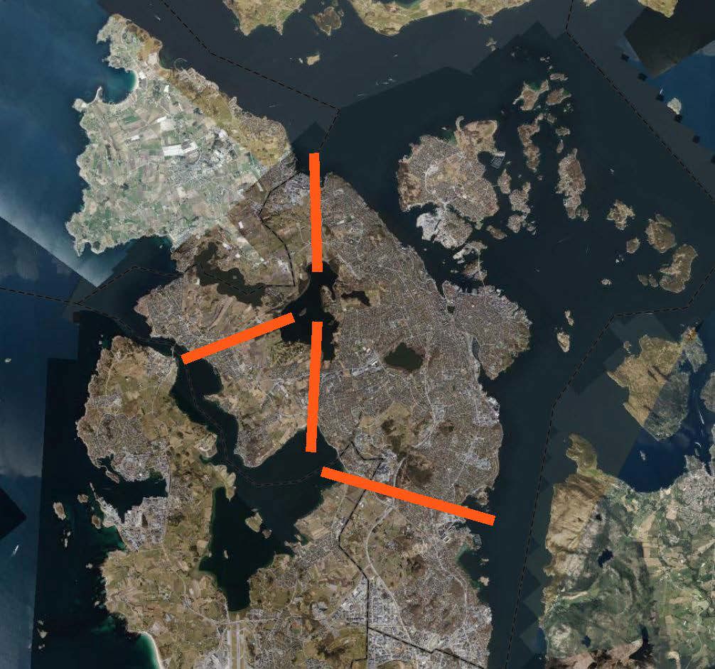 Kart med de fire forsvarslinjene