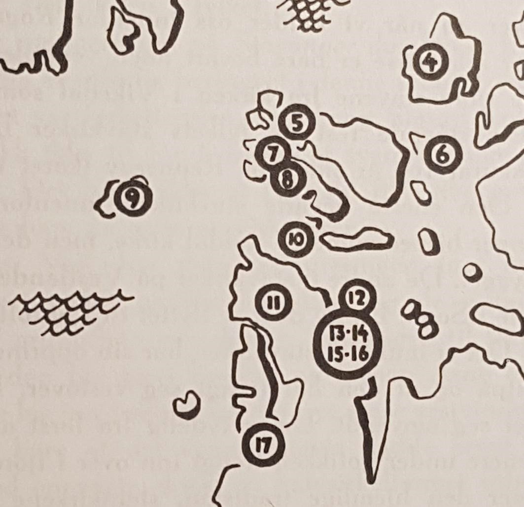 Kartskisse over Stavangerområdet, med lokasjoner for steinkirker vist