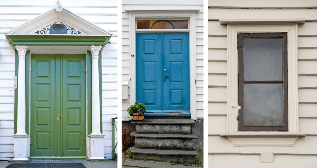 Eksempler på dører og vindu i klassisistisk stil.