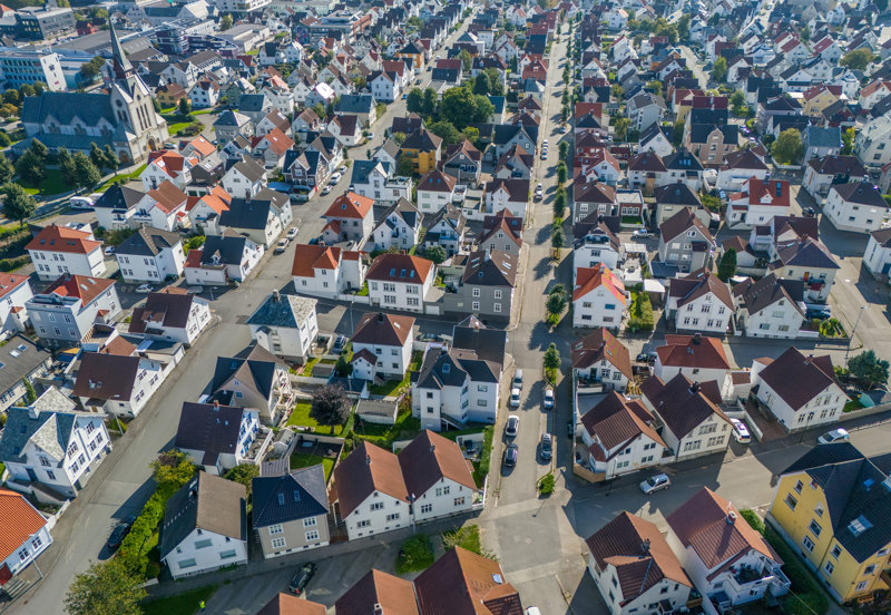 Trehusbyen sett fra lufta – Nymansveien og Karslminnegata Storhaug. Foto: Kommunens dronegruppe i avd. kart og digitale tjenester