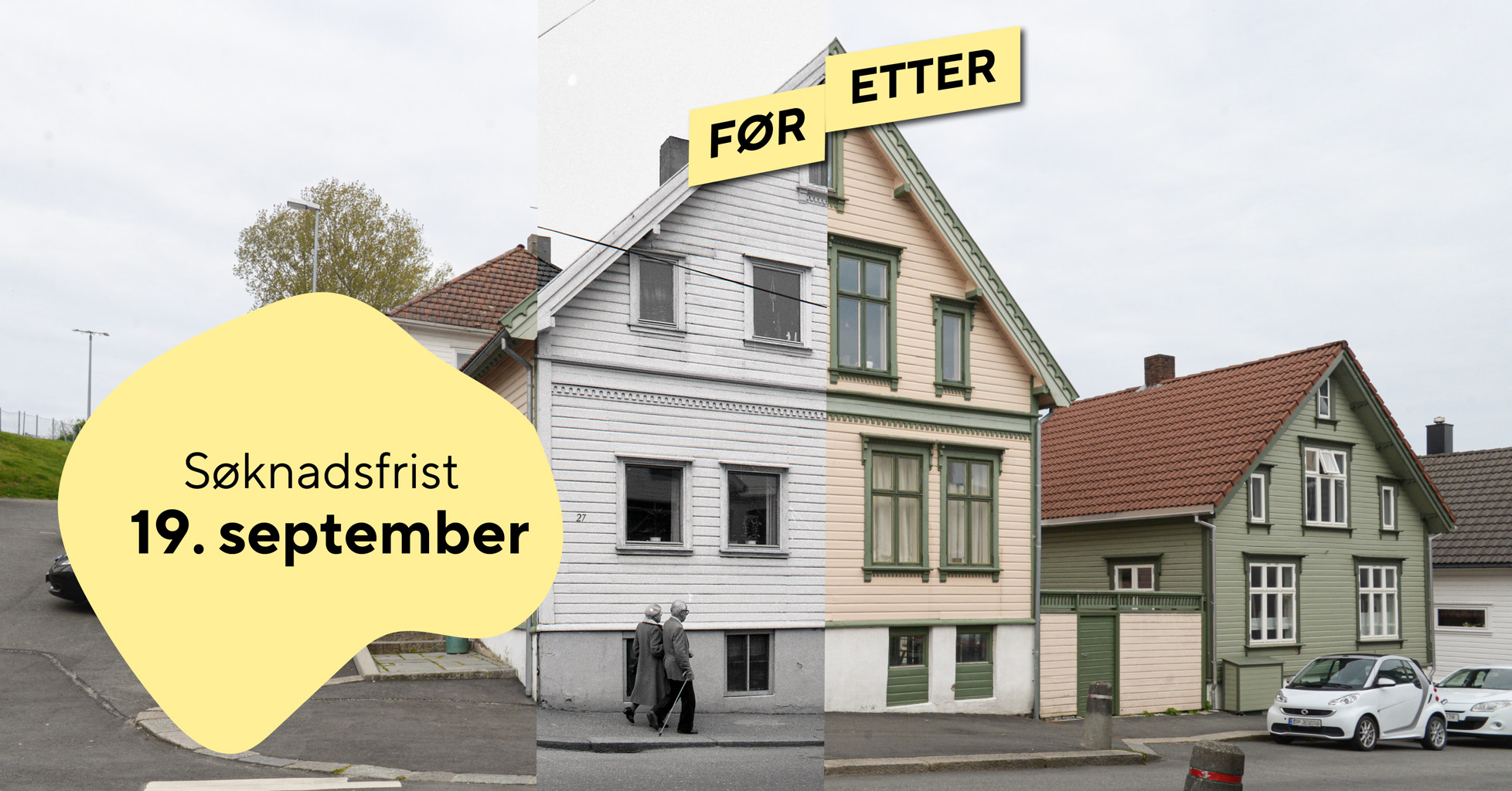 Her ser vi et hus fra 1902 som er ført tilbake til opprinnelig stil. Husmorvinduene (til venstre) er byttet ut med stilriktige sveitservinduer, og huset har fått historisk korrekt listverk. Et gammelt trehus før og etter tilbakeføring til opprinnelig stil. Det gamle huset hadde husmorvinduer, men har fått sjel tilbake.