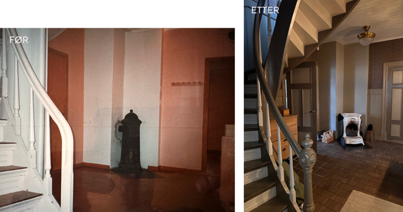 Gangen i Prinsens gate, før og etter.