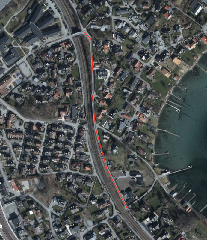 Kartutsnitt over hvor vi skal bygge fortauet