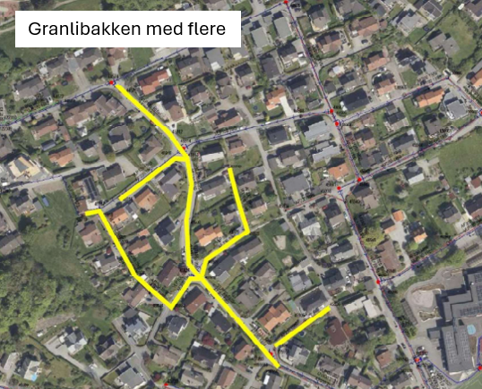 Oversiktskart over Tasta med avmerking av Granlibakken