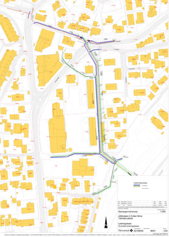 Kart over vann- og avløpsledninger som legges i området