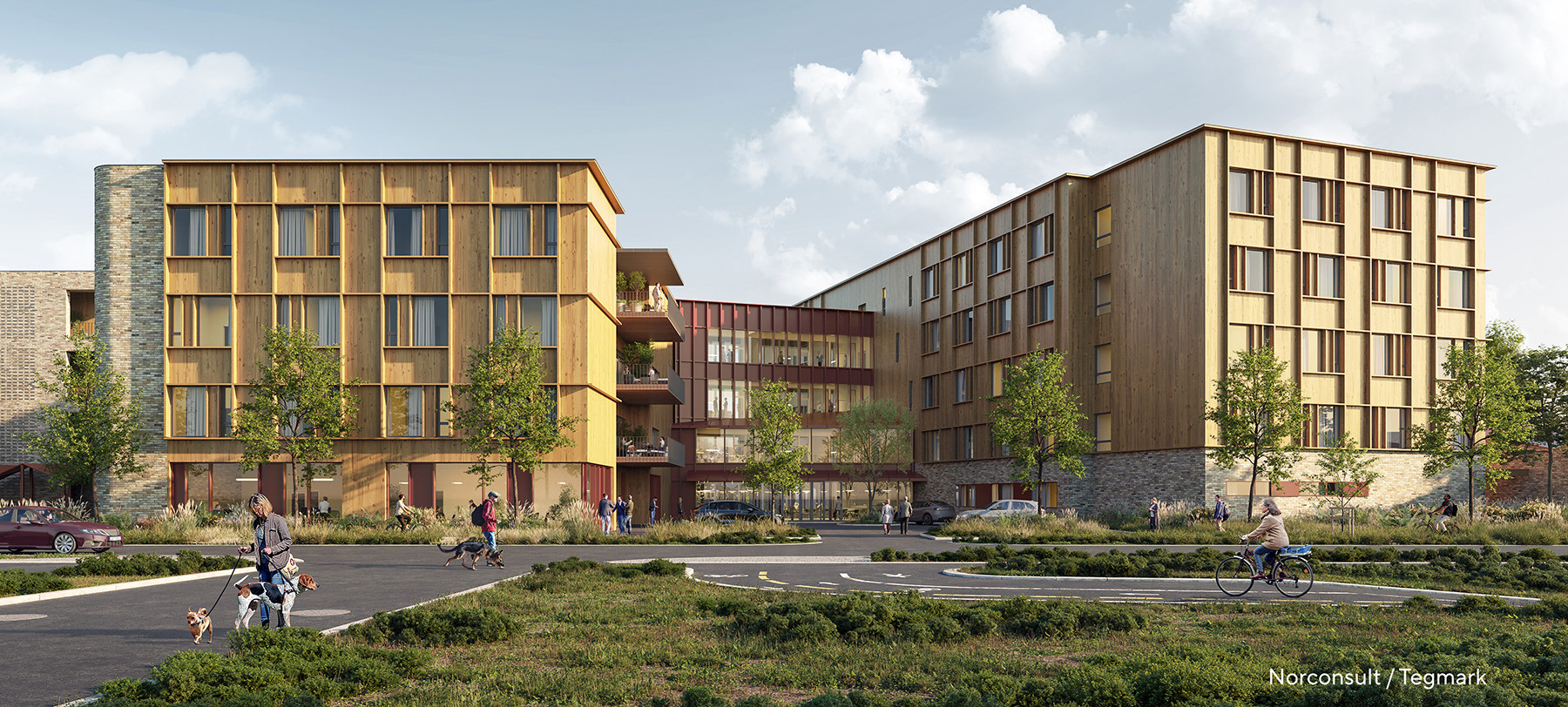 Tegning av sykehjemsbygg i 4-5 etasjer