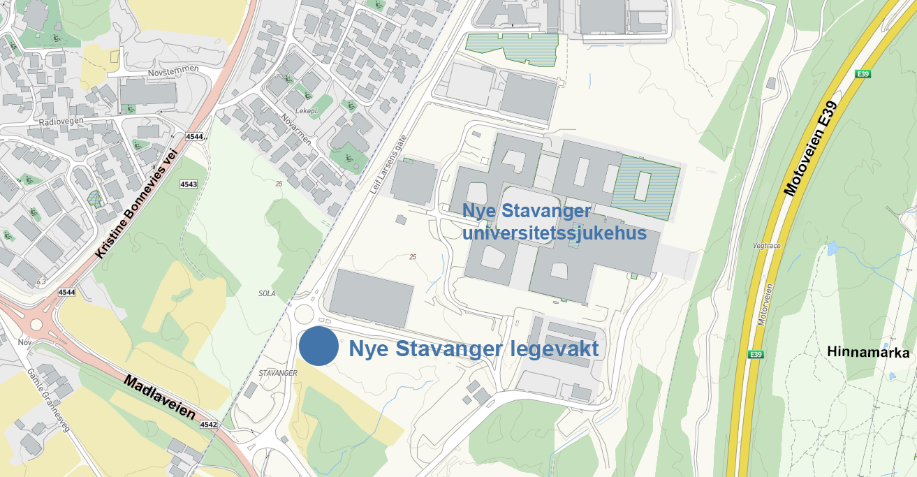 Kart som viser legevakt-tomten