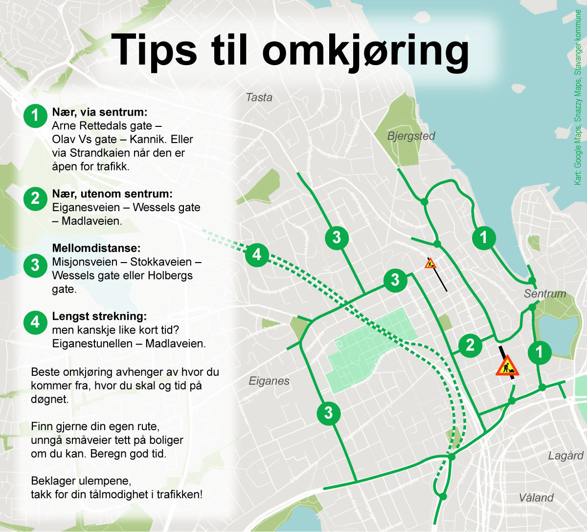 Kart over omkjøringsmuligheter