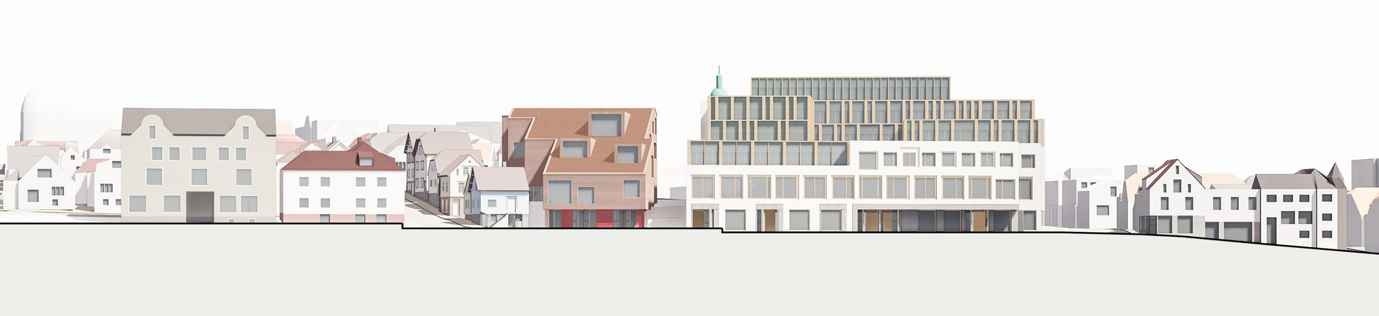 Skisse, rekke med hus.