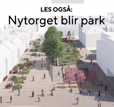 Skisse over park med tekst "Les også: Nytorget blir park".