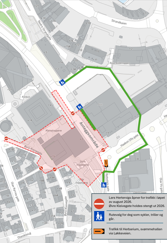 Kart over stengte veier og ruter for myke trafikanter