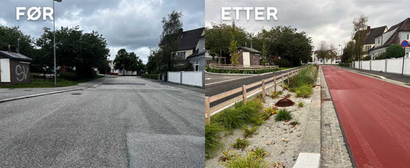 Før- og etterbilde i Rektor Steensgate. 