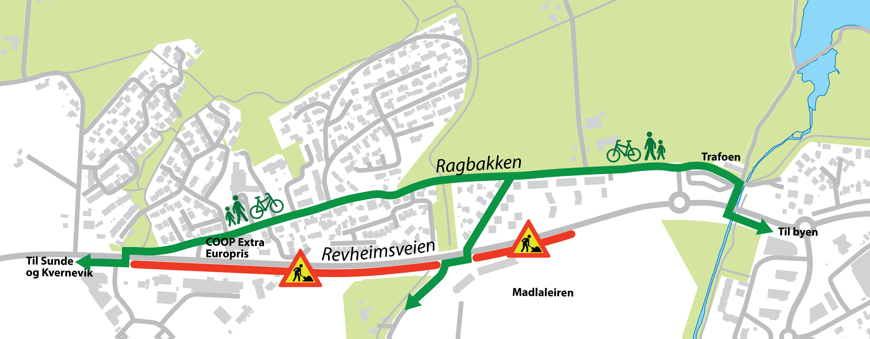 Kart over omvei om Ragbakken