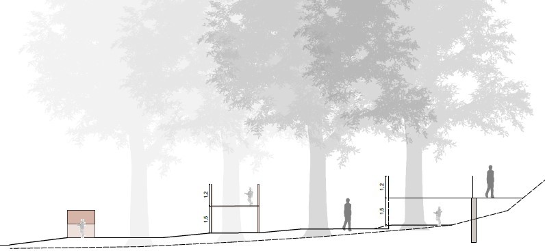 Illustrasjon som viser tverrsnitt av trær og konstruksjoner å gå på ved trærne