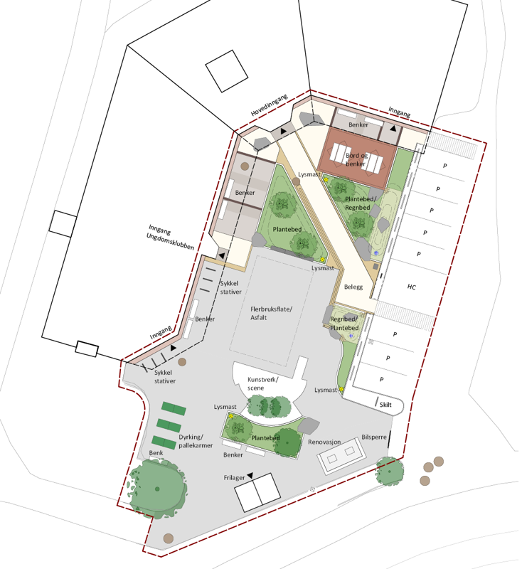 planskisse over uteområdet til tasta bydelshus