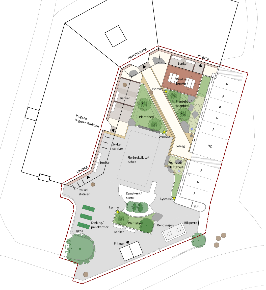 planskisse over uteområdet til tasta bydelshus