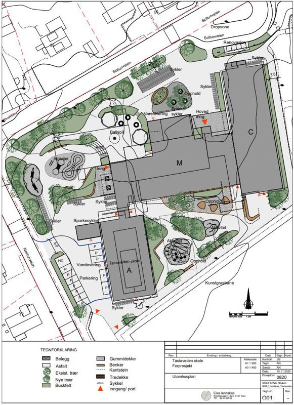 kart som viser planen for uteområdene for skolen.