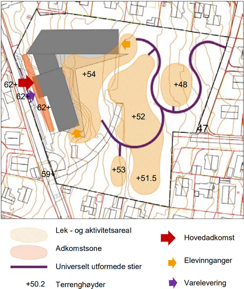 Prosjektskisse over uteormåder nye Vaulen skole