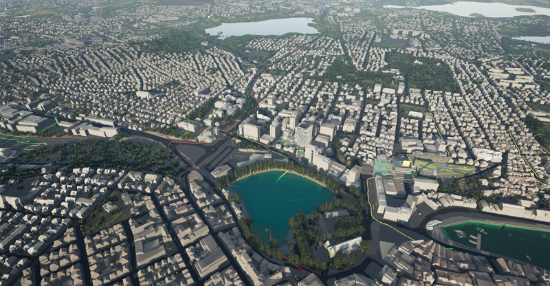 Avrenningslinjer i bymodellen