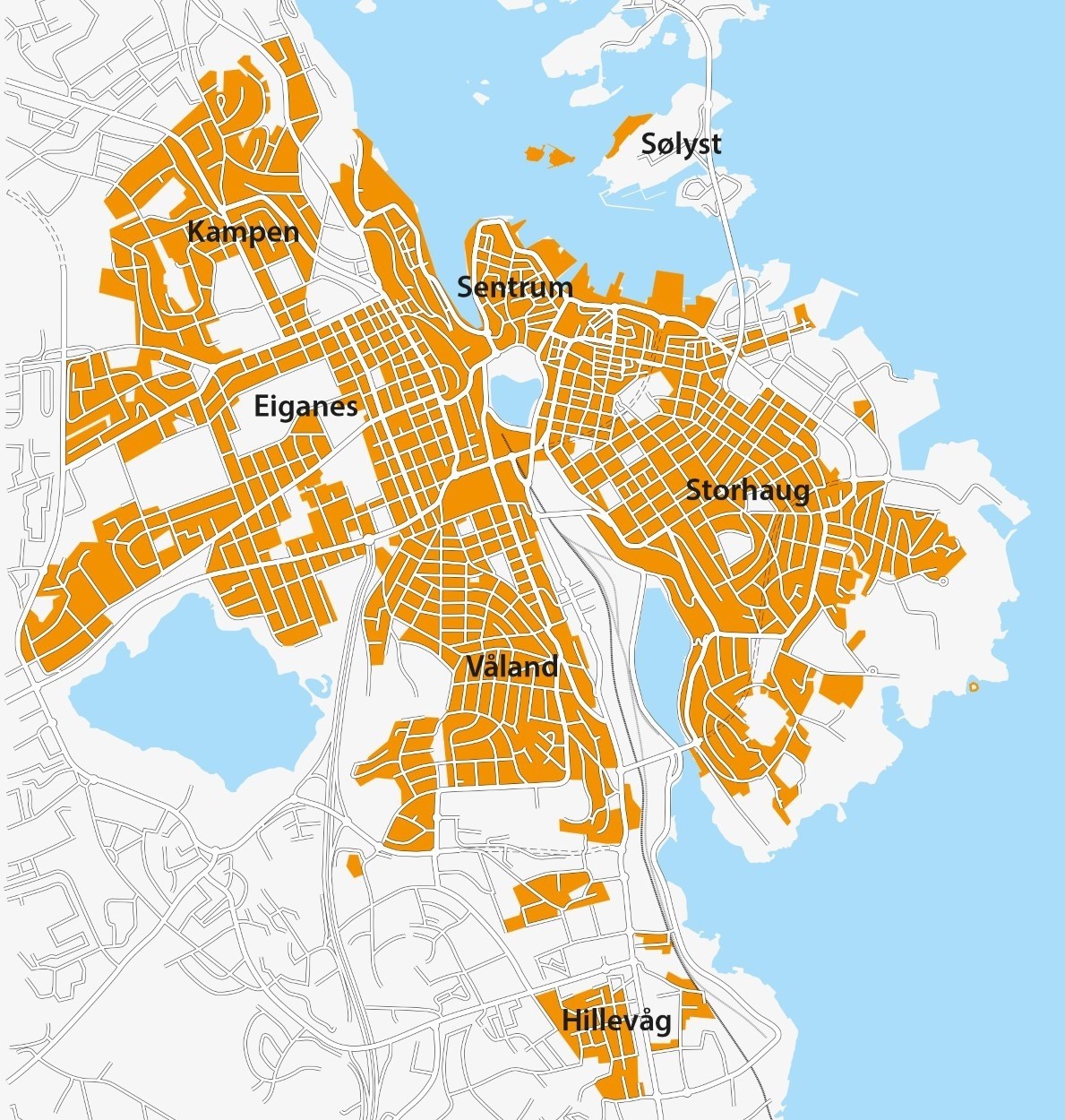 Kart utsnitt over trehusbyen i Stavanger