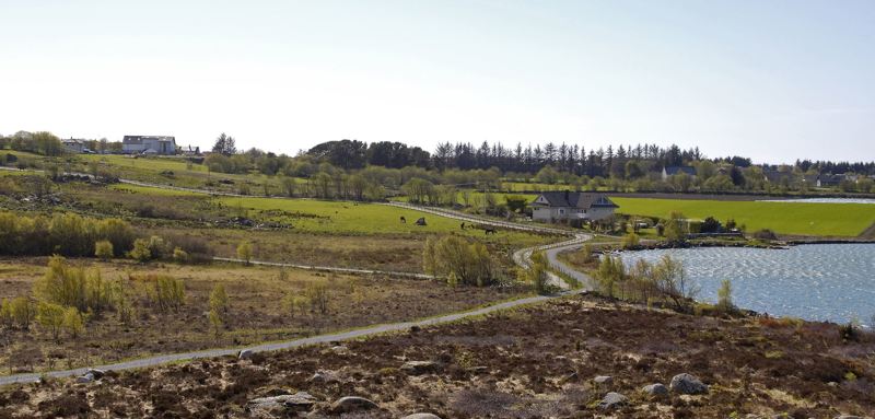 Bilde av spredt bosetting ved Hålandsvatnet