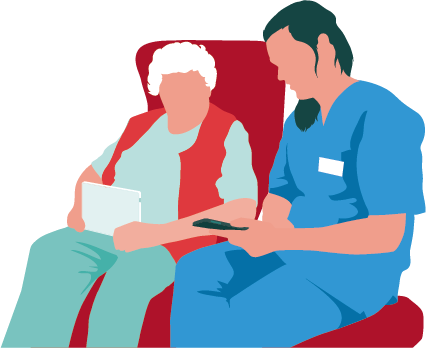 Eldre dame får innføring i nettbrett. Ill.: Berit Sømme