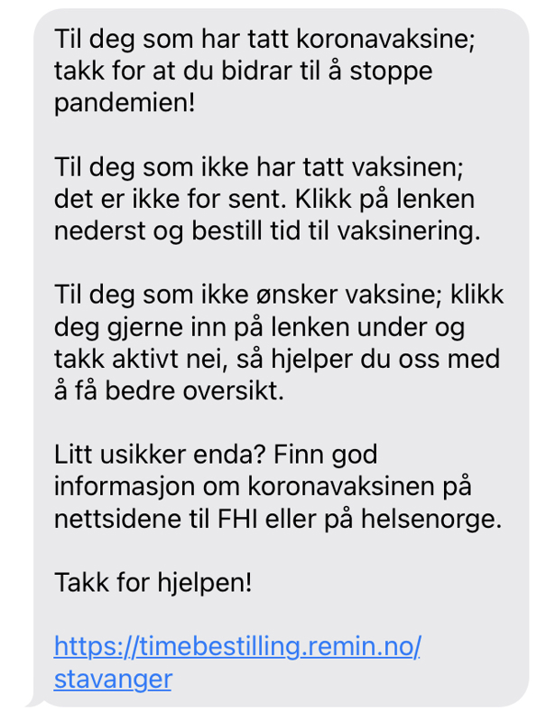 SMS fra kommunen, november 2021