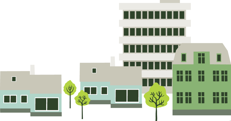 Illustrasjon av ulike typer hus