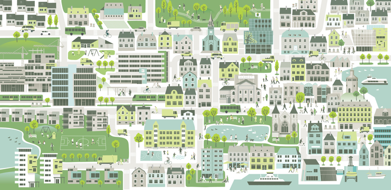 Illustrasjon: Berit Sømme
- byen