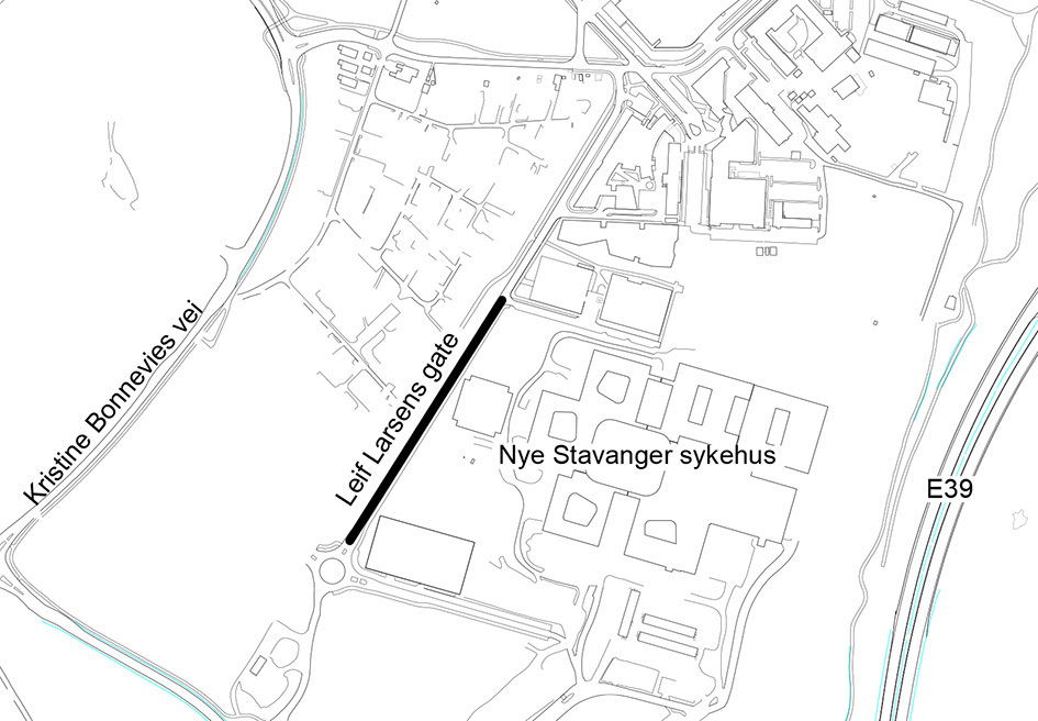 Kart som viser Leif Larsens gate på Ullandhaug