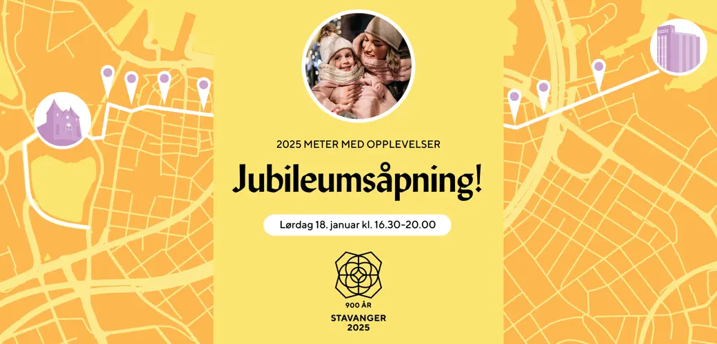 Banner for jubileumsåpning, midtstilt.
