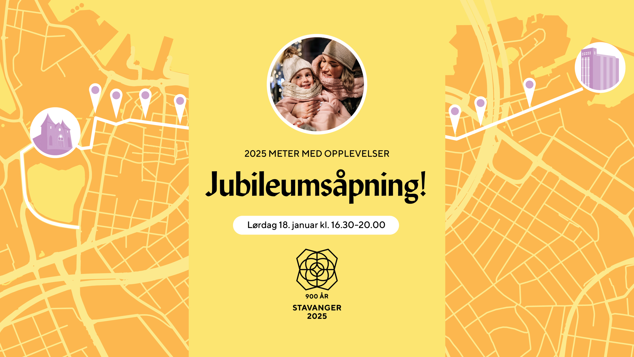 Banner for jubileumsåpning, midtstilt.