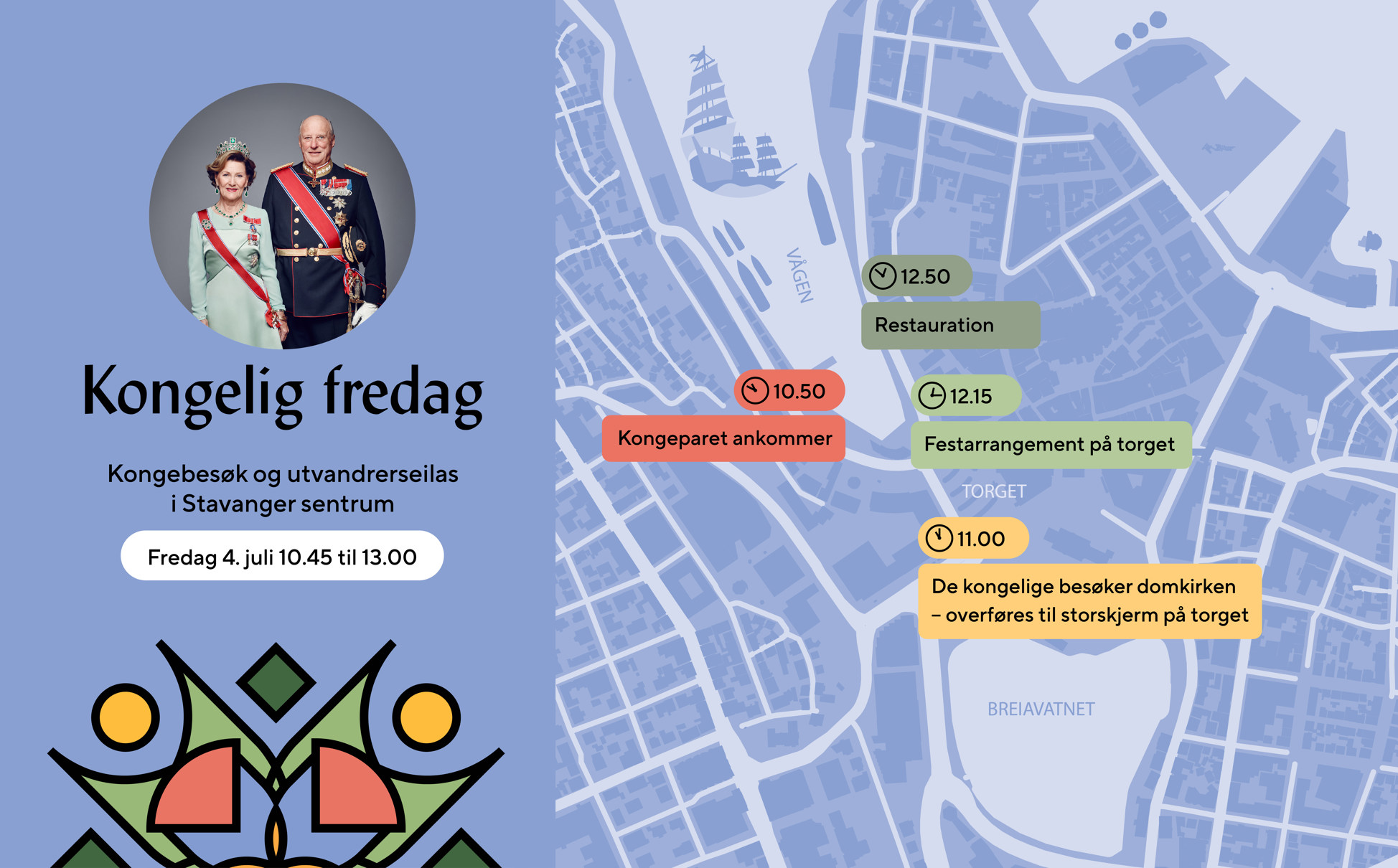 Kart over Stavanger sentrum, med markering av Domkirken, torget og Vågen der arrangementet finner sted.