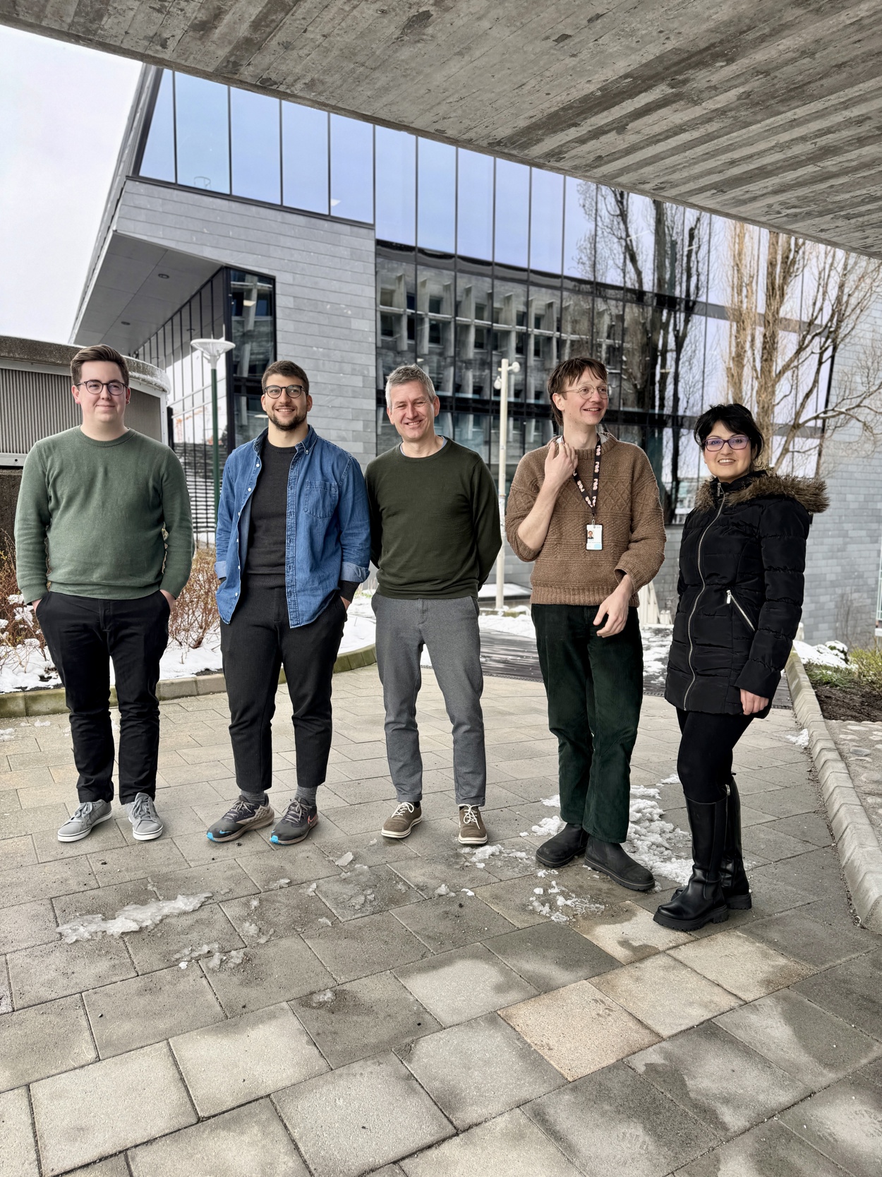 Preben Idsø masterstudent UiS, Igor Miorov masterstudent VID,  Anders Vassenden veileder UiS, Stian Kristensen  rådgiver Stavanger 2025 og Bita Nakhaei masterstudent VID.