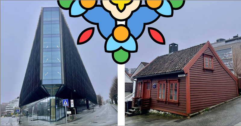 Bilde av to hus som har åpent hus under byfesten.