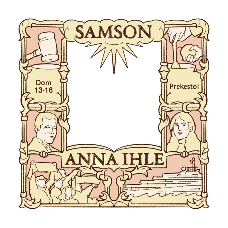 Plakat med illustrasjon for kunstverket Samson med Anne Ihle