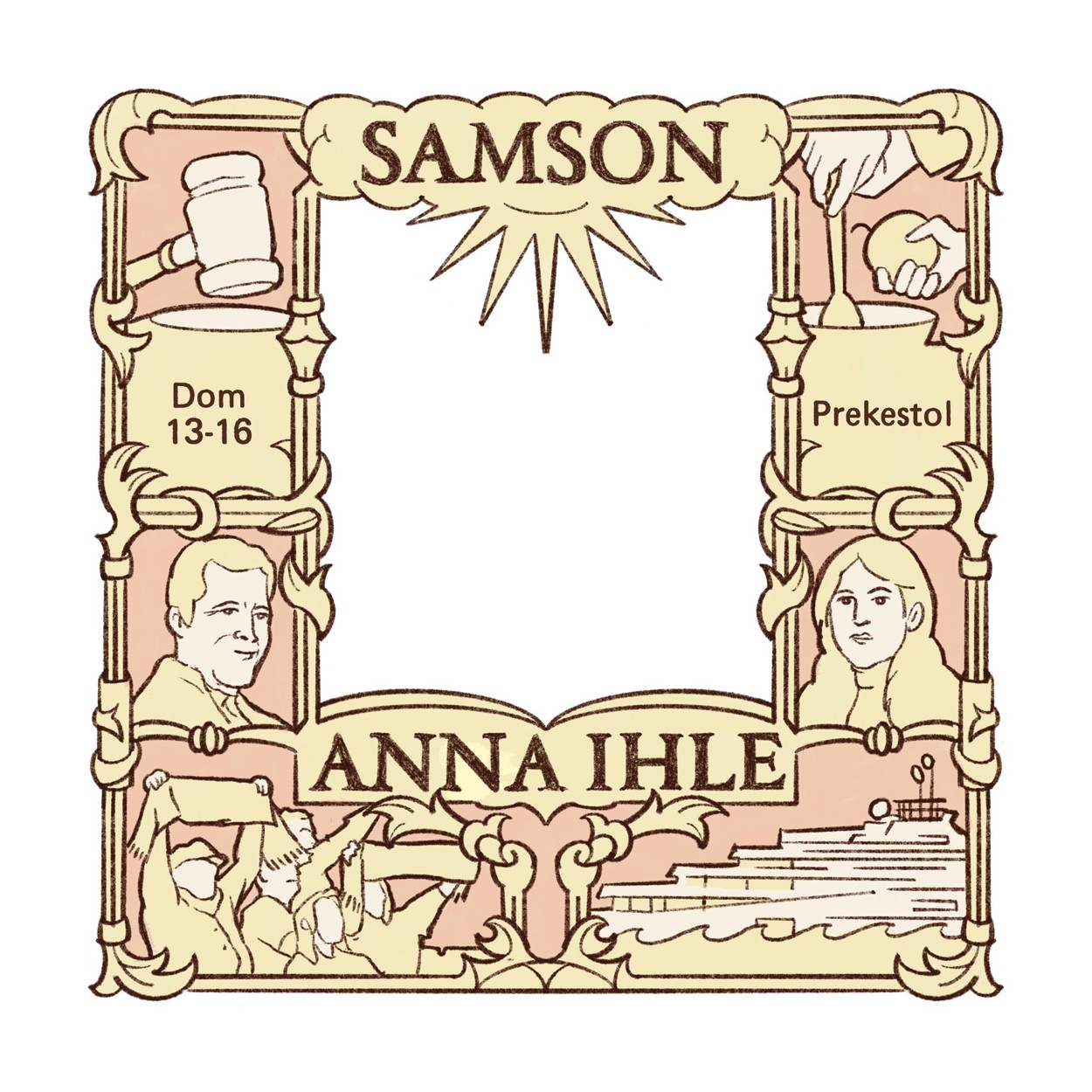 Plakat med illustrasjon for kunstverket Samson med Anne Ihle